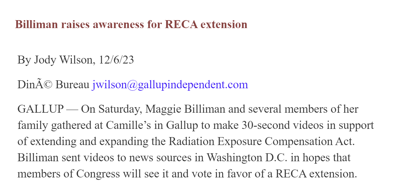 Billiman raises awareness for RECA extension 