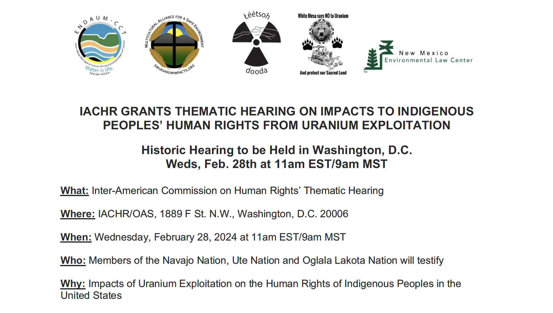 IACHR GRANTS THEMATIC HEARING ON IMPACTS TO INDIGENOUS PEOPLES’ HUMAN RIGHTS FROM URANIUM EXPLOITATION